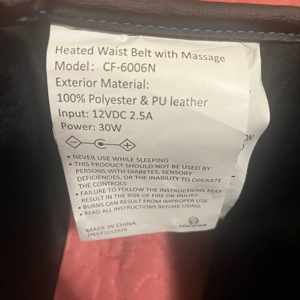 Comfier Black heated  waist belt Cushion with massage